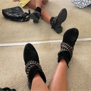 Barney's New York Distressed Black Ankle Suede Leather Boots Bootie 37.5